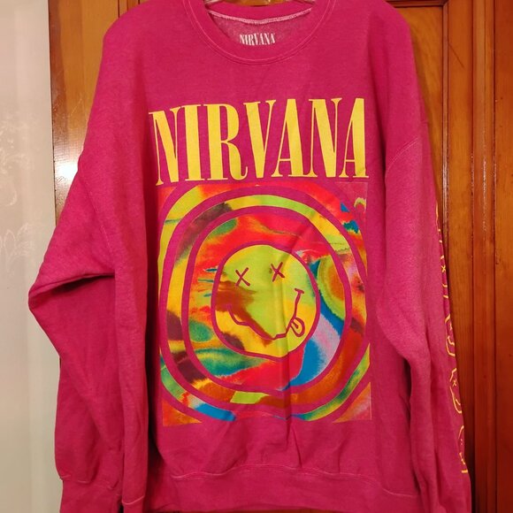 🆕 Urban Outfitters Nirvana Smile Overdyed Crewneck Sweashirt, S/M - Picture 4 of 16